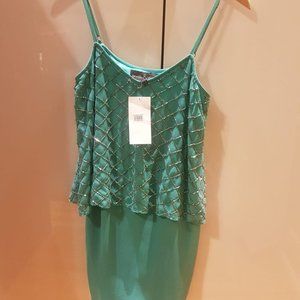 Needle&Thread Mini Strap Dress Turquoise & Silver